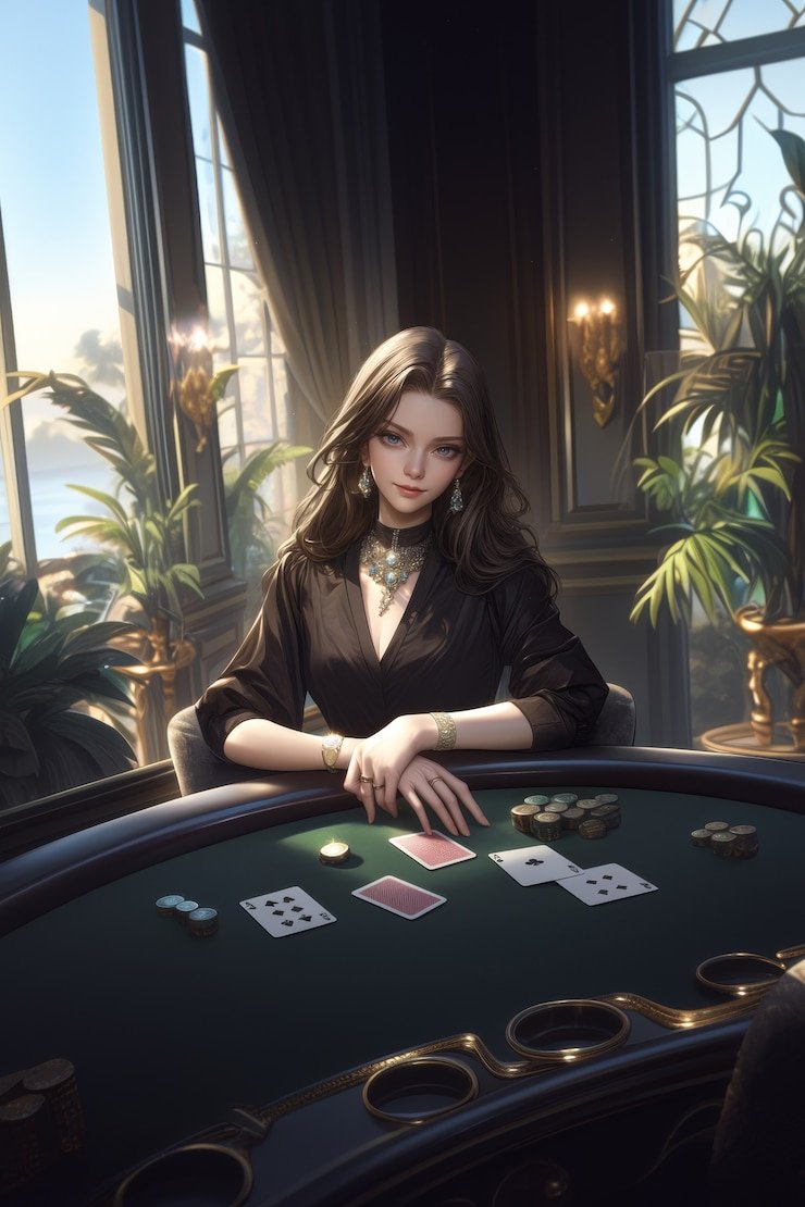 Tampilan meja live casino dengan dealer ramah dan kartu permainan
